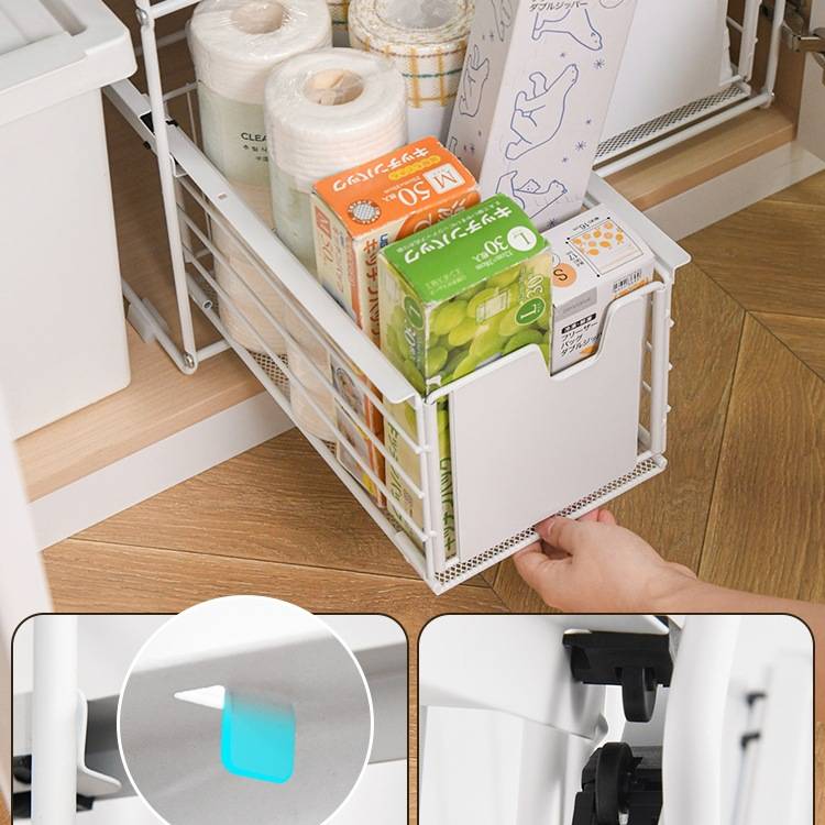 抽拉式浴室柜下水槽置物架厨房橱柜分层卫生间洗手台盆抽屉收纳篮