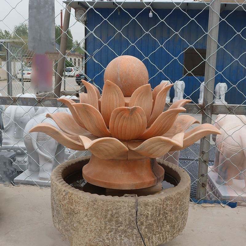 石雕莲花风水球雕塑酒店室内广场水池喷水荷花晚霞红流水景观摆件