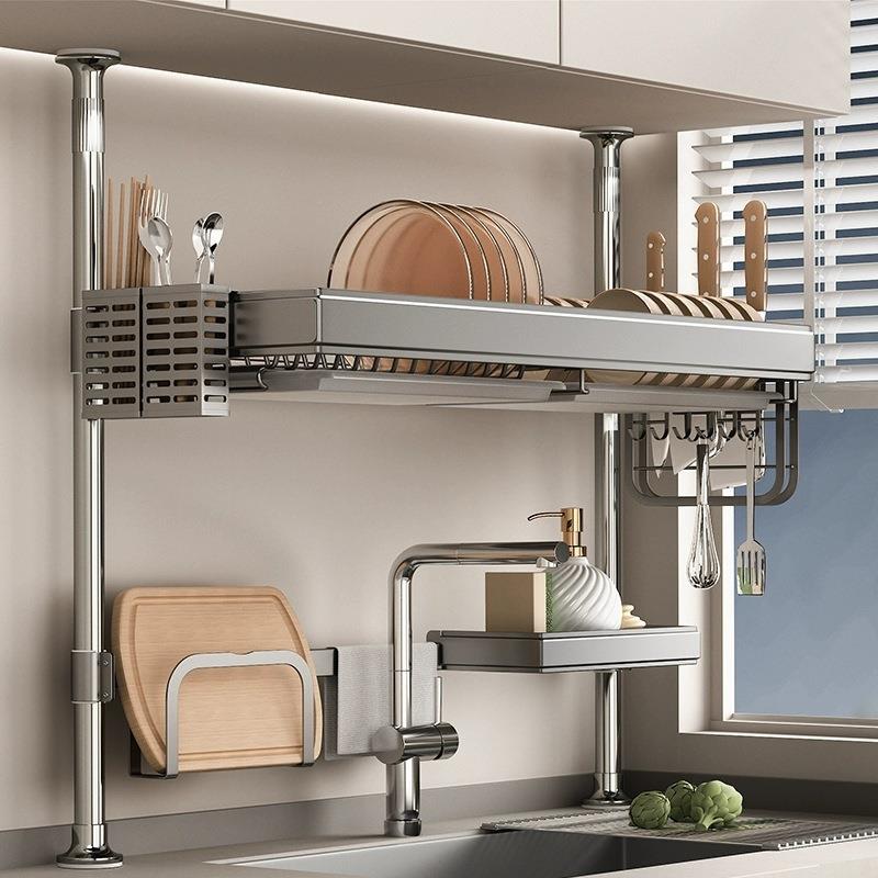 顶天立地多功能碗碟收纳架厨房置物架水槽碗架沥水架洗碗槽水池