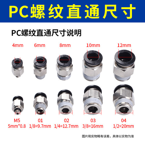 气动接头快速快插PC螺纹直通PU气管接头PC6-01/PC8-02/pc4-m5