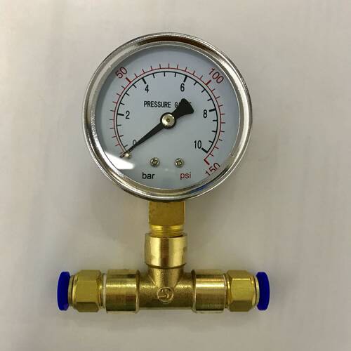 压力表带三通气管接头 表径60mm 压力10bar 150psi 插4-12mm PU管