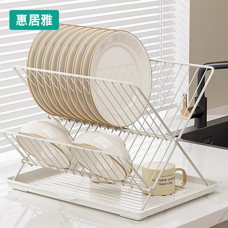 厨房碗碟架收纳架k可折叠沥水架盘子不锈钢置物架碗架双层沥水架