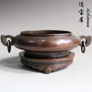 纯铜仿古香炉双耳炉带底座铜香炉家用居室供佛线香炉大号摆件