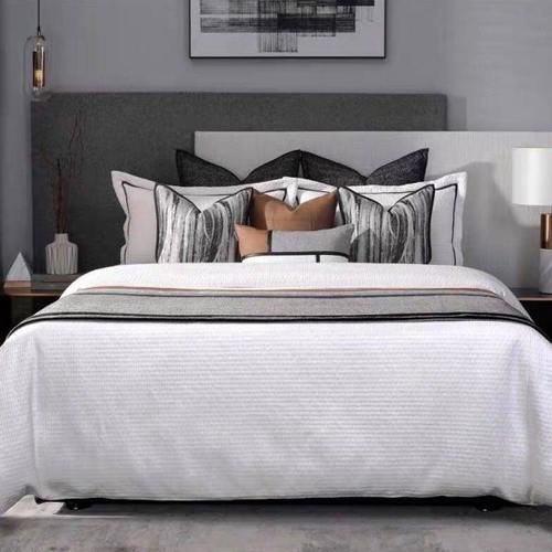 轻奢样板房床上用品现代简约棕灰色肌理休闲样板间12件套床品