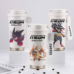 宝可梦保温杯耿鬼喷火龙路卡利欧儿童卡通大容量男生不锈钢水杯子