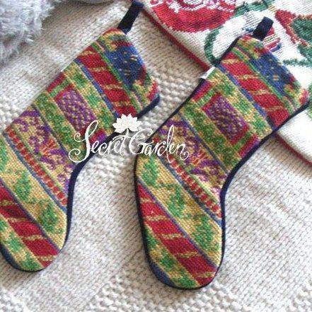 特惠*出口美国欢快五彩小号纯新羊毛绒绣收纳袋/圣诞袜