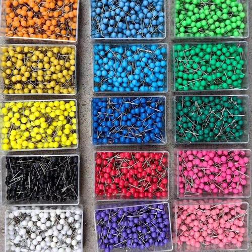 500枚/盒 彩色大头针渔具线轴10色地球针定位针地图标记钉圆球钉