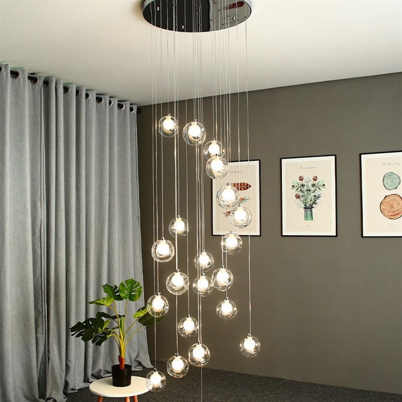 复式楼梯间长吊灯轻奢别墅酒店旋转客厅灯现代简R约小公寓玻璃灯