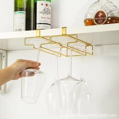 家用红酒葡萄酒杯架悬挂式免打孔高脚杯酒柜创意双排倒挂红酒杯架