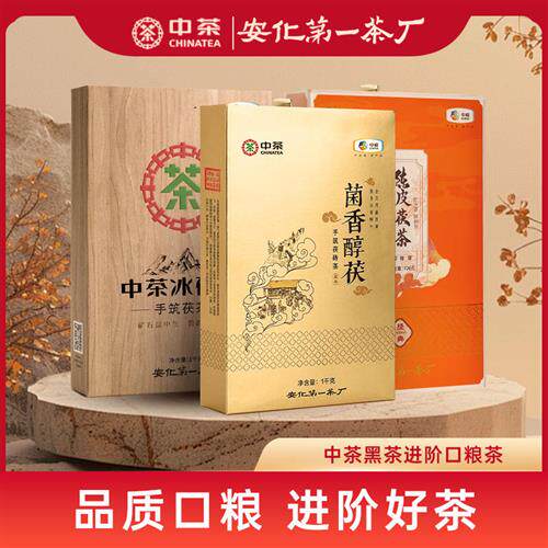 中茶安化黑茶金花手筑茯砖茶叶菌香醇茯冰碛岩大师茶陈皮黑茶大砖