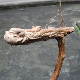 天台山倒刺藤雕根雕龙头拐杖 纯手工雕刻 收藏实用手杖 影视道具