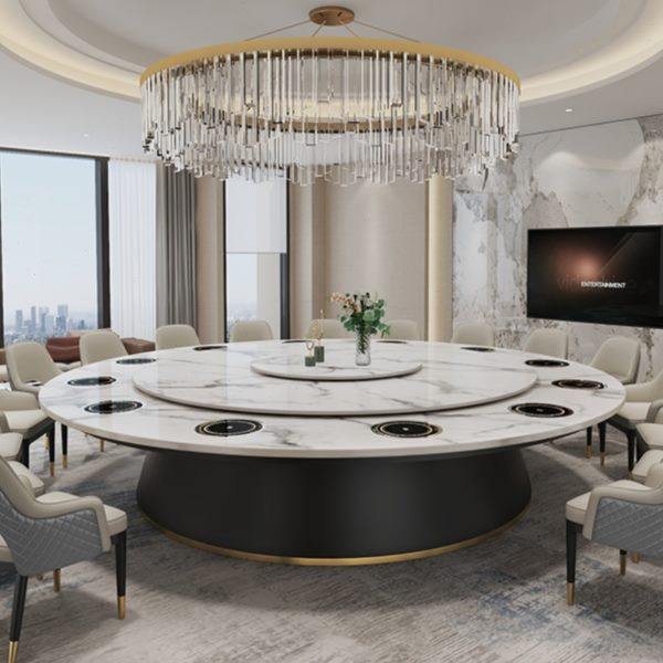 大理石酒店大圆桌电动15人20人岩板火锅桌饭店包厢电磁炉餐桌家用,住宅家具,大理石餐桌,淘宝优惠券,粉丝福利购,淘宝优惠卷