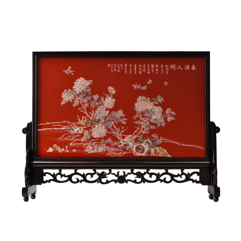 扬州漆器锦上添花等螺钿镶嵌台屏摆件新中O式家居装饰品商务礼品
