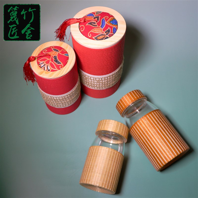 四川瓷胎竹编玻璃杯水杯带盖随手杯茶杯特色手Q工艺竹丝扣瓷玻璃