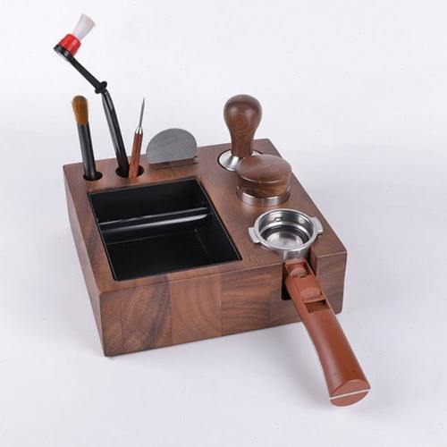 咖啡压粉座收纳架51/54/58mm咖啡机手柄通用多孔胡桃木底座三件套