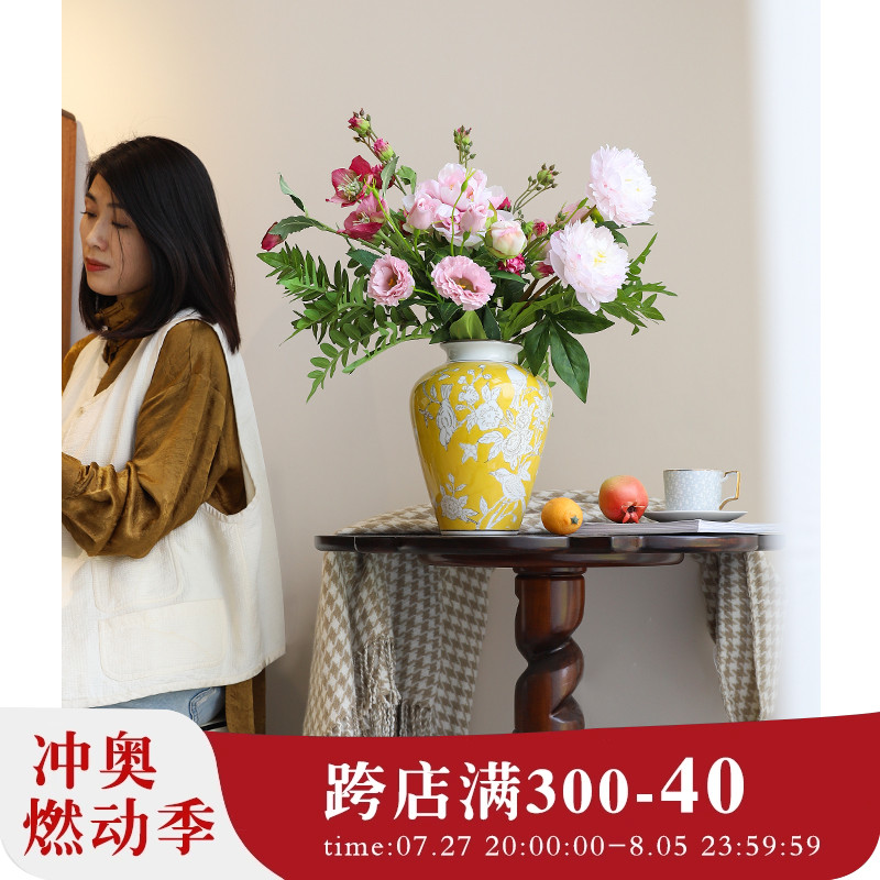 芙菡浮生若梦青花k瓷客厅玄关电视柜书房装饰摆件水培鲜花新中式