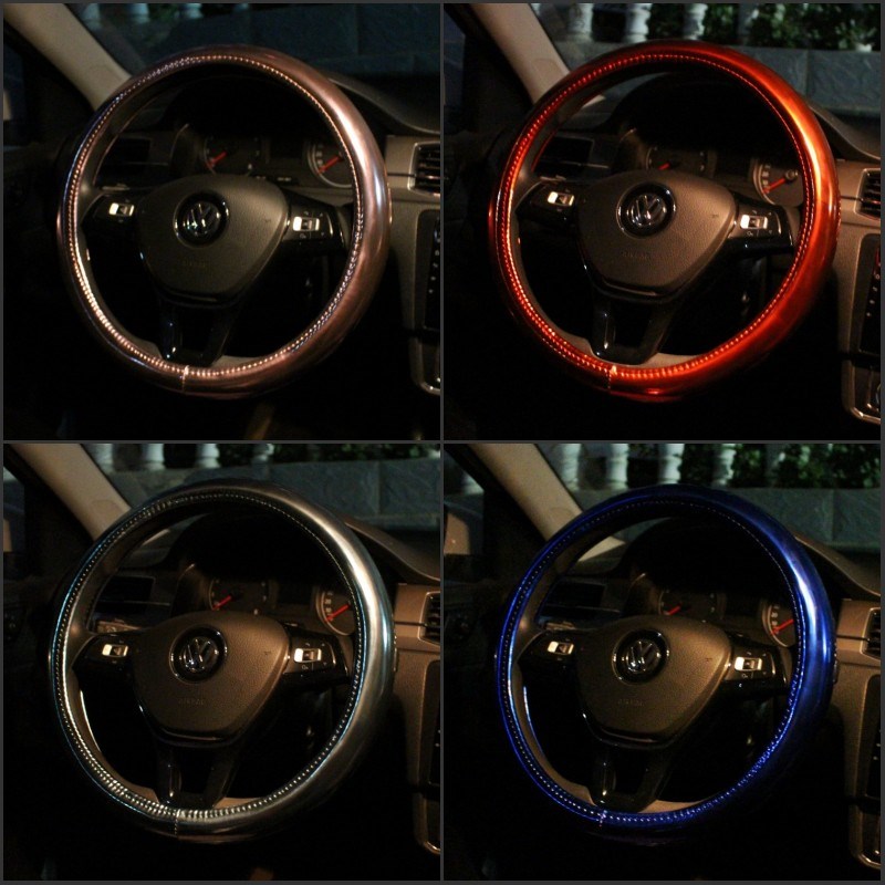 汽车方向盘套e时尚四季通用亮皮电镀金属色可爱男女炫色D型d形把