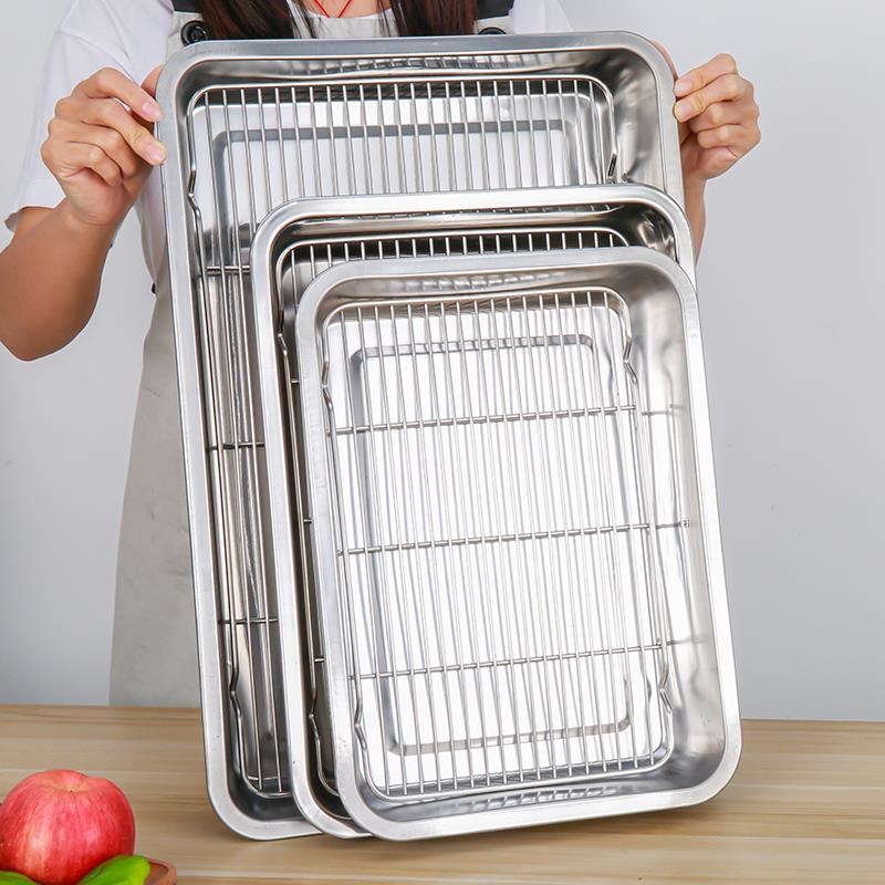 漏油盘回油撒料烤j盘6040商用沥油盘炸串刷料方盘滤油不锈钢托