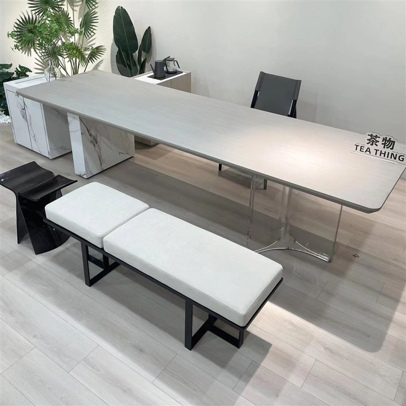 新中式白蜡木茶桌椅组合岩板黑y胡桃木茶台办公室茶室商务会客家