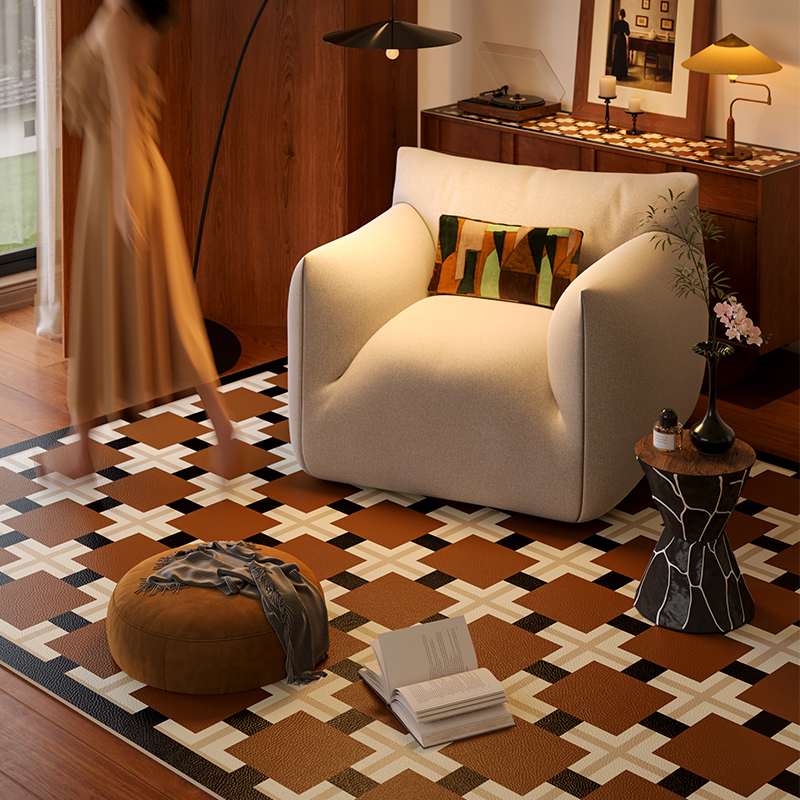 安塞里格客厅地垫英式老钱风高A级感玄关门口防水防油大地毯可定