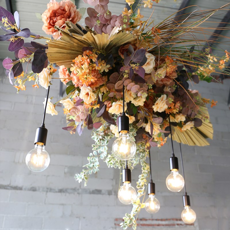 复古咖色花艺吧台吊灯创r意咖啡厅网红店铺高级西餐厅软装绿植灯