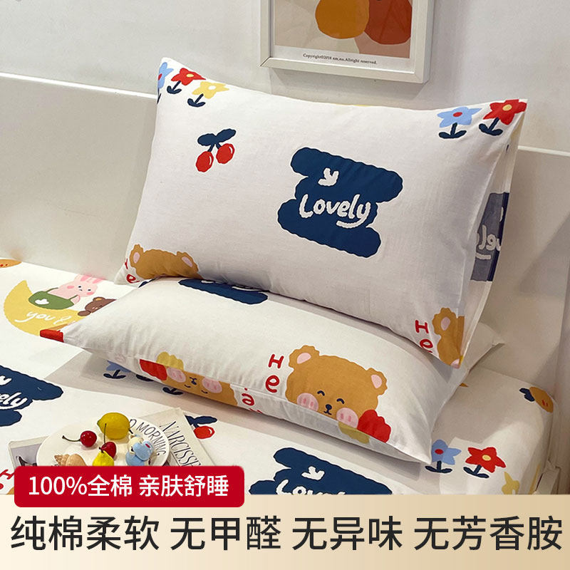 新款全棉老粗布i枕套一对装双人加厚棉麻枕头套全棉卡通儿童枕芯