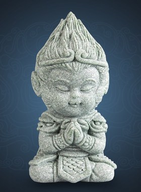 青砂石大圣鱼缸假山造景新中式家居创意M国潮桌面装饰茶宠摆件