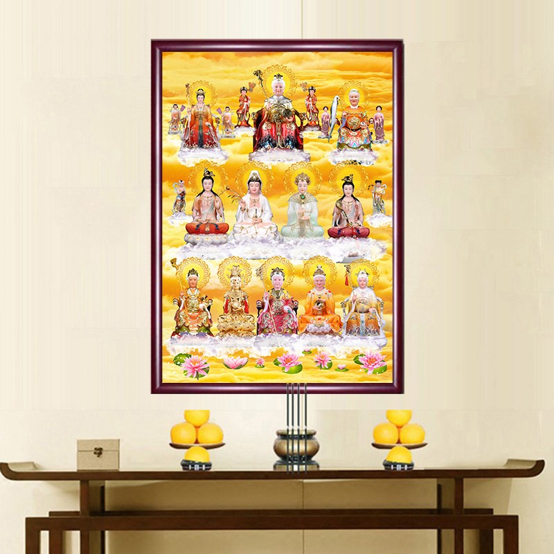 十二老母朝无生母图裱框挂画12家13家老K母画像道家人物可变动定