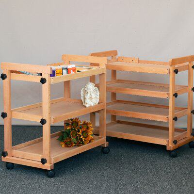 榉木制美术生专用画车三层四层可收纳颜料画具多功能手推车置物架