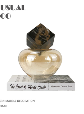 现代简约欧式琥珀色瓶p大理石创意摆件样板房售楼处软装饰品摆设