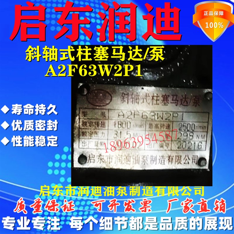 启东市润迪油泵制作有限公司 斜轴式柱塞C马达/泵 A2F63W2P1  船