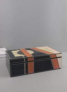 欧式轻奢几何彩盒钢琴烤漆木质首饰收G纳盒摆件卧室玄关家居装饰