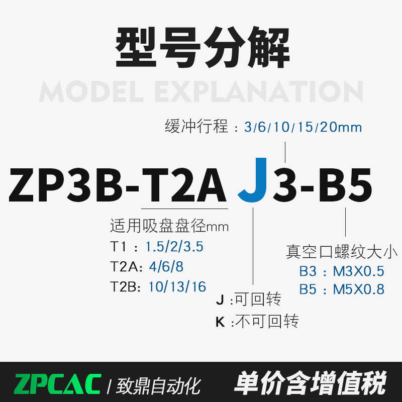 真空吸盘支架机械手金具防转连接杆ZtP3B-T1/2J/K3/6/10/15-B3/B5