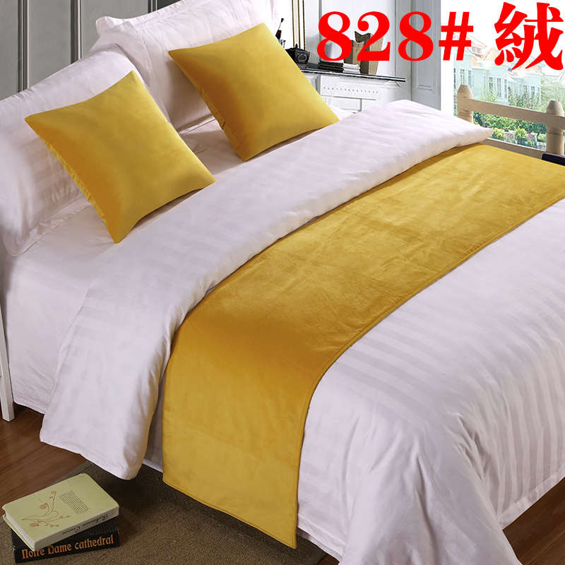 宾馆酒店床上用品布草高档宾x馆纯色床尾巾绒酒店床旗床尾垫桌旗