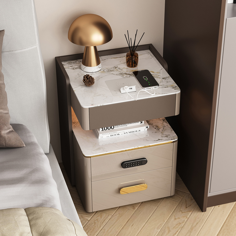 床头柜小型c卧室轻奢智能无线充电指纹锁置物架收纳柜超窄30cm40