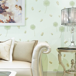 粉色蒲公英壁纸现代简约清新电视背景墙田M园风格 小碎花墙纸绿色