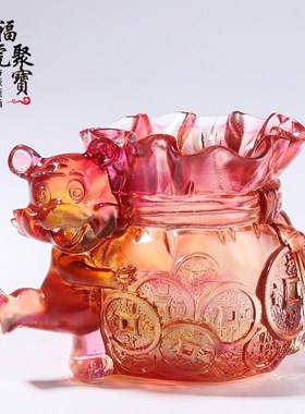 琉璃十二生肖摆件笔o筒老虎老鼠龙聚宝盆生日礼物书房装饰首饰盒