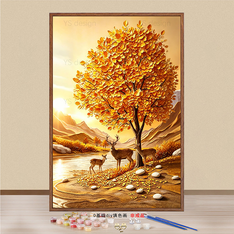 福禄招财树diy数字油画手工填色