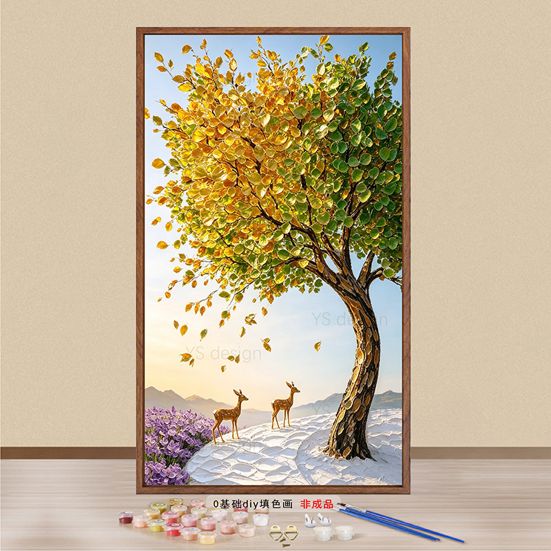 黄金发财树diy数字油画手工填色