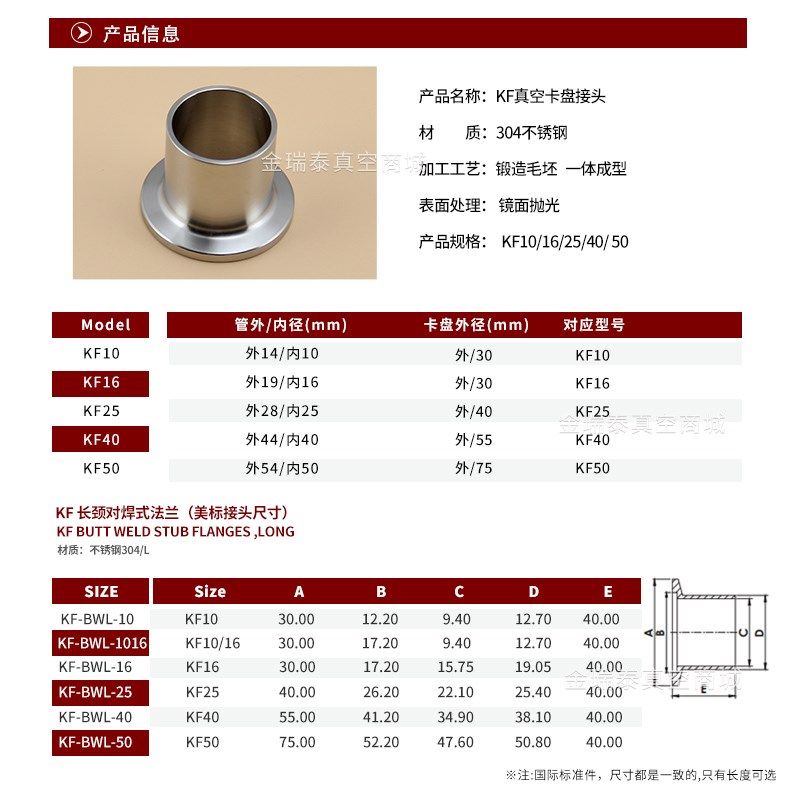 KF50不锈钢法兰接头 快装卡盘 KF16 KF25 KF40  长度50mm焊接法兰,纺织面料/辅料/配套,服装加工设备,淘宝优惠券,粉丝福利购,淘宝优惠卷