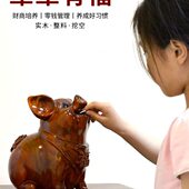 辈辈有福木质福猪储蓄罐儿童只进不出存钱罐客厅储钱罐实木雕摆件
