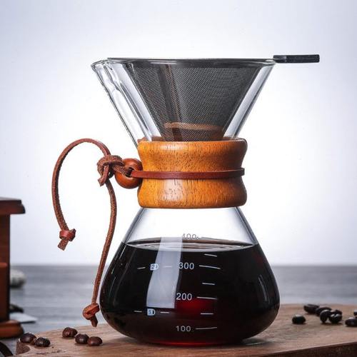 五家务耐热玻璃咖啡壶 咖啡分享壶 木柄手冲壶高硼硅玻璃壶