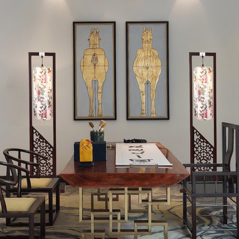 艺术灯中式落地灯客厅中国风实木卧室新古典灯仿古床W头立式台灯