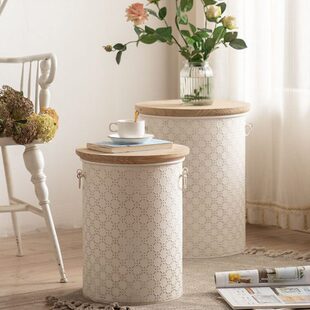 复古法式做旧铁艺收纳边几小户型客厅沙发储物角几奶油风桶凳摆件