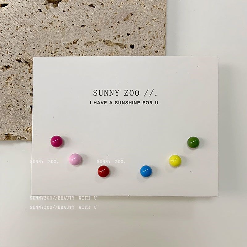 糖果小豆子 6个装 可可x爱爱 随心情叠戴~彩色圆珠耳钉