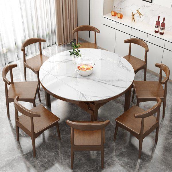 岩板实木餐桌现代简约家用小户型带电磁炉可变圆桌方圆两用可伸缩,住宅家具,岩板餐桌,淘宝优惠券,粉丝福利购,淘宝优惠卷