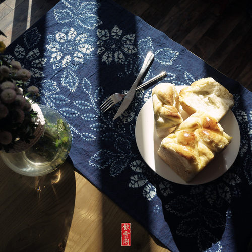 手工布艺餐垫扎染植物n蓝染长方流苏民族田园风茶席隔热垫9045c