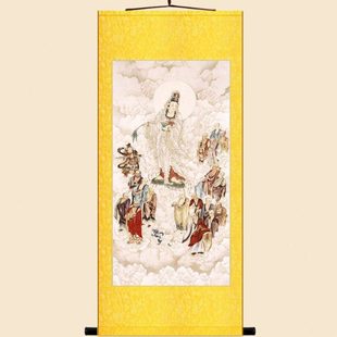 观音菩萨普甘露图 韦驮菩萨十八罗汉画像绢布卷轴挂画 装饰画定制