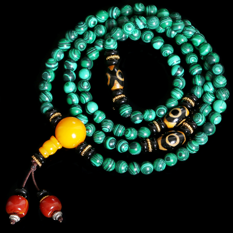 孔雀石手链108颗合成佛珠念珠搭配天珠K配饰男女手串节日生日礼物