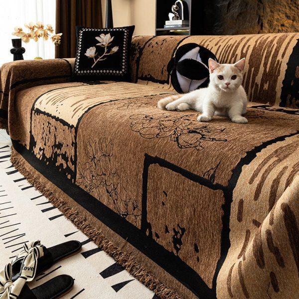 高级感沙发盖布四季通用2024新款咖啡色一整张全盖巾套罩坐垫毯子,居家布艺,沙发套,淘宝优惠券,粉丝福利购,淘宝优惠卷